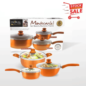 Kitchen Cookware Set, 6 PCS Nonstick Pot and Pan Set-Wok, Soup, Milk Pot Set Orange