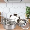 Stainless Steel Cookware Set Fast Even Heat Induction Pots Pans Set Dishwasher Safe with 2.7 /3.7 Quart Stockpot 2 Quart Saucepan 9.17in Frying Pan-No