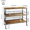 Rolling Kitchen Storage Trolley Island with Large Open Shelves and Large Countertop; 3 Tier Kitchen Bread Rack with 10 Hooks; Stable Steel Constructio