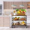 Rolling Kitchen Storage Trolley Island with Large Open Shelves and Large Countertop; 3 Tier Kitchen Bread Rack with 10 Hooks; Stable Steel Constructio