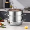 SOGA 2X 3 Tier 32cm Heavy Duty Stainless Steel Food Steamer Vegetable Pot Stackable Pan Insert with Glass Lid