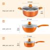 Kitchen Cookware Set, 6 PCS Nonstick Pot and Pan Set-Wok, Soup, Milk Pot Set Orange