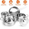 Stainless Steel Cookware Set Fast Even Heat Induction Pots Pans Set Dishwasher Safe with 2.7 /3.7 Quart Stockpot 2 Quart Saucepan 9.17in Frying Pan-No