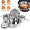 Stainless Steel Cookware Set Fast Even Heat Induction Pots Pans Set Dishwasher Safe with 2.7 /3.7 Quart Stockpot 2 Quart Saucepan 9.17in Frying Pan-No